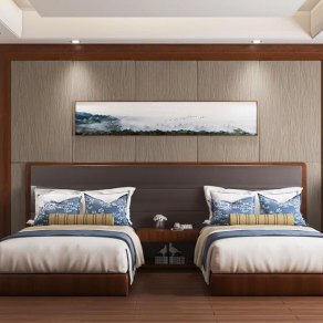 新中式酒店客房3D模型下载